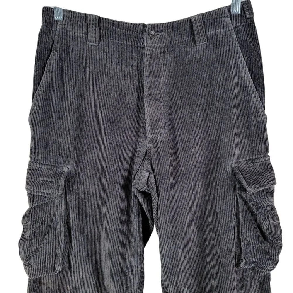 J. Crew Mens Gray Preppy Y2K Relaxed Fit Corduroy Button Fly Cargo Pants 32x30